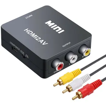 1080P HDMI-til-RCA AV-Konverter Composite CVBS Audio Video Adapter til en PAL/NTSC Praktiske Adapter Kabel EU Stik Bundt 2 ONLENY