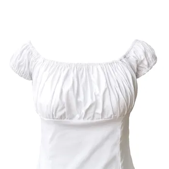 Sommer Hvid Bomuld Vintage Bluse 1950'erne Solid Toppe Slash Hals, Puff Ærmer 50s Retro Shirts Slim-Fit Dame Tøj