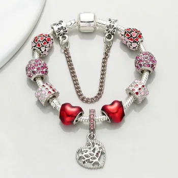 CHIELOYS Classic Fashion Armbånd Til Kvinder med Hjerte Vedhæng og Red Murano Glas Perler Charms Brand Smykker Gave BA038