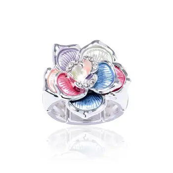 Cring Coco Nye Farverige Blomst Ringe Sølv Farve Justering Legering Ring for Kvinder Mode Kvinders Plante Bryllupsdag Gave