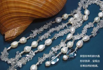 Hot sell Åbne stil naturlige hvide ris ferskvandsperle hvid krystal sweater lang kæde halskæde mode smykker