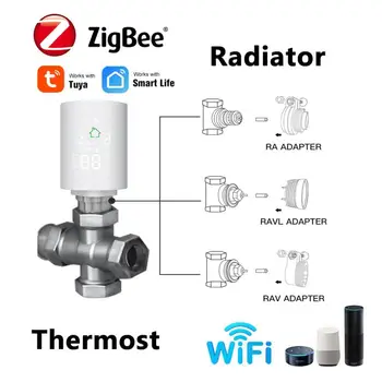 Smart Tuya ZigBee 3.0 Radiator Aktuator Termostat Temperatur Controller med RA, RAV RAVL adaptere Amazon alexa Voice Control