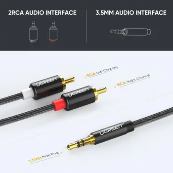 Ugreen RCA-Kabel HiFi Stereo 2RCA til 3,5 mm AUX lydkabel PHONO-Jack 3,5 Y Splitter Forstærkere, Lyd, Home Theater RCA-Kabel