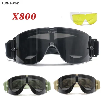 Taktiske Briller Airsoft Militære X800 Solbriller Motorcykel Vindtæt Briller Med 3 Linser Army Skyde Paintball Beskyttelsesbriller