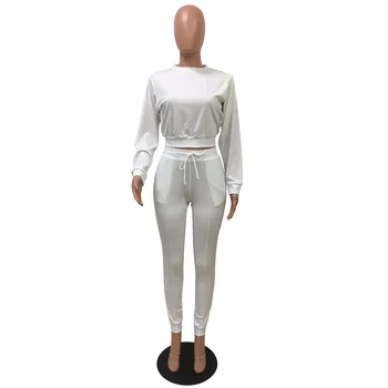 2019 Nyeste Kvinder Træningsdragter Plus Size Langærmet T-Shirts & Bukser Sæt Solid Hvid Kvinder Casual To Stykke Kvindelige Sweatshirts Sæt