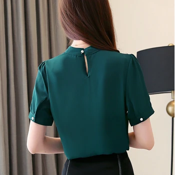 Fashion kvinder bluser 2021 grøn chiffon bluse shirt kort ærme smmer kvinder toppe kvinder shirts dame toppe og bluser 3014 50