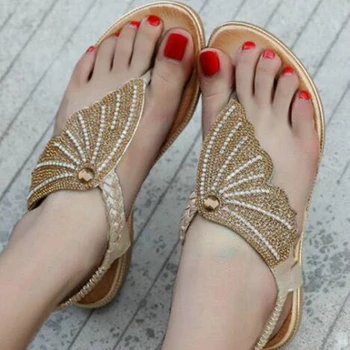Sommeren Kvinder Sandaler Med Rhinestone Fladskærms Hæle Platform Elastik Tilbage Rem Mode Stranden Uden Damer Sko Shoes De Mujer