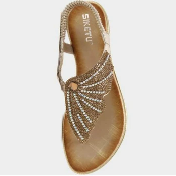 Sommeren Kvinder Sandaler Med Rhinestone Fladskærms Hæle Platform Elastik Tilbage Rem Mode Stranden Uden Damer Sko Shoes De Mujer