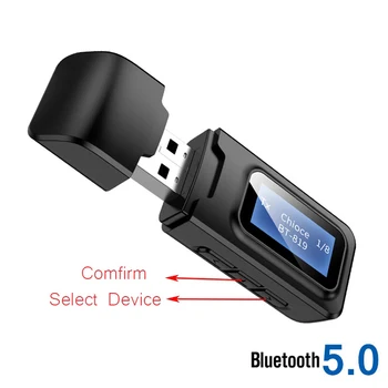 2-i-1 USB Bluetooth-5.0-Sender-Modtager 3,5 mm Stik AUX Audio-Dongle Trådløse Adapter med LCD-Skærm til TV-Bil MP3-MP4