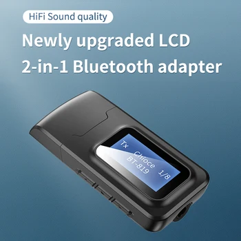 2-i-1 USB Bluetooth-5.0-Sender-Modtager 3,5 mm Stik AUX Audio-Dongle Trådløse Adapter med LCD-Skærm til TV-Bil MP3-MP4