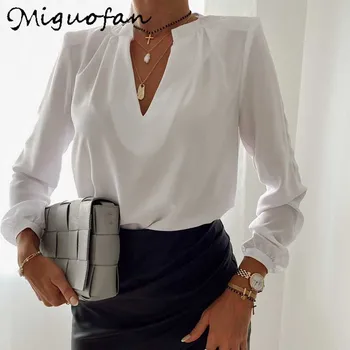 Miguofan Casual Chic Top Kvinder langærmet T-shirt t-Shirts Efteråret Elegante Damer Office Mode Toppe Skjorter Kvindelige 2020 Nye Mode