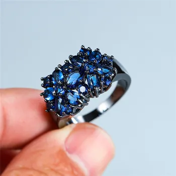 Luksus Kvindelige Blå Oval Sten Ring Vintage Sort Guld Vielsesringe For Kvinder Unqiue Style Løfte Om Kærlighed, Engagement Ring