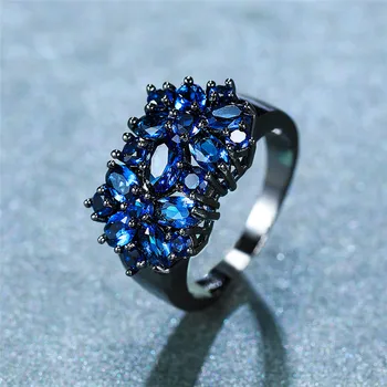 Luksus Kvindelige Blå Oval Sten Ring Vintage Sort Guld Vielsesringe For Kvinder Unqiue Style Løfte Om Kærlighed, Engagement Ring