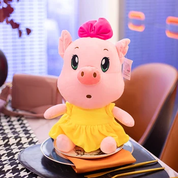 Super Søde Liggende Bue Dressing Piggy Plys Legetøj Fyldte Tegnefilm Dyr Pink Uvidende Lyserøde Gris Plushies Dukke Til Baby Pige Gave