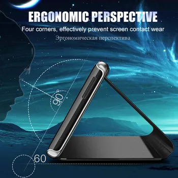 Smart Flip Mirror Sagen for Huawei Y7A Y9A Y5P Y6P Y8P Tilfælde Stå Læder Cover til Huawei S Smart 2021 Ære 9X Lite bagcoveret
