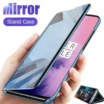 Smart Flip Mirror Sagen for Huawei Y7A Y9A Y5P Y6P Y8P Tilfælde Stå Læder Cover til Huawei S Smart 2021 Ære 9X Lite bagcoveret