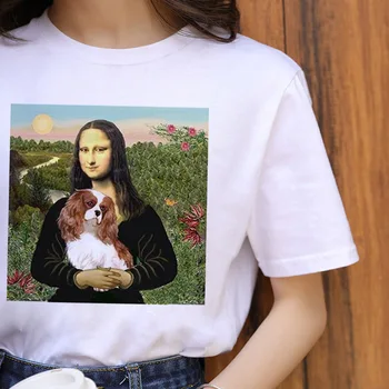 Parodi ms Mona Lisa rund halsudskæring, korte ærmer T-shirt Mona Lisa udskrivning nem mænd og kvinder T-shirt ins-web kendte