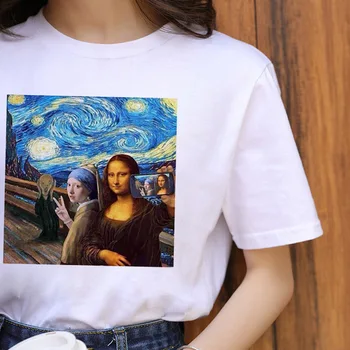 Parodi ms Mona Lisa rund halsudskæring, korte ærmer T-shirt Mona Lisa udskrivning nem mænd og kvinder T-shirt ins-web kendte