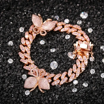 BLING KING 12mm CZ Rotere butterfly Armbånd Iced Out CZ Armbånd Guld, sølv farve For Mænd Luksus Lås Drop Shipping