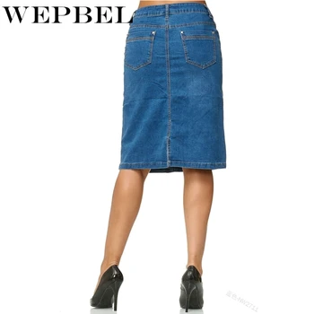 WEPBEL Vasket Denim Midi-Jeans Nederdel, Plus Size Kvinder Mode Casaul Strække Knæet Længde Denim Nederdel
