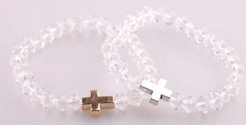 Hot Salg Hvid krystal glas perler med Cross charm armbånd kvinder, stræk Armbånd