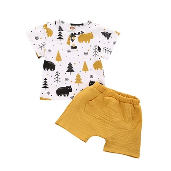 Børn Spædbarn Baby Drenge Tøj Sæt Udskrive Kort Ærme T-Shirts, Toppe+Gul Shorts 2stk
