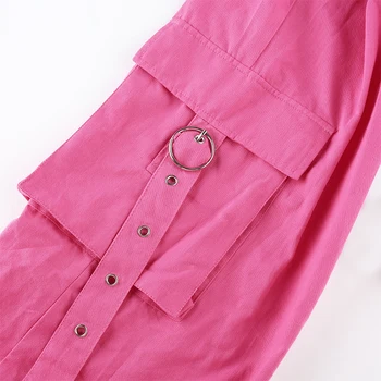 Rockmore Lommer Cargo Bukser Kvinder Plus Size Streetwear Højtaljede Joggere Bred Ben Bukser Pink Harajuku Koreansk Stil Bukser