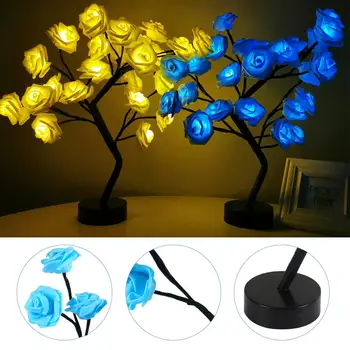HUIRAN Rose Flower Tree USB-Night Lights, LED bordlampe Hjem Dekoration Bord Lys Parter Bryllup Soveværelse Indretning Nat Lys