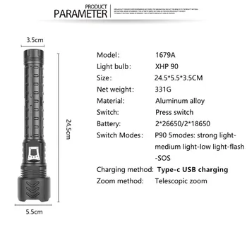 Klareste XHP90 LED Lommelygte Vandtæt Taktisk Lommelygte USB-Genopladelige Fakkel Zoomable Fakkel Bærbare Nye Lommelygte