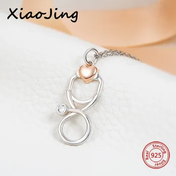 Xiaojing 925 Sterling Sølv Kærlighed Hjerte Stetoskop Kæde Vedhæng&halskæde Diy Fashion Smykker at Gøre For Kvinder, Gaver 2019