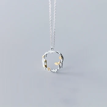 MloveAcc Ægte 925 Sterling Sølv Flower Garland w/ Guld Blomster Halskæde til Kvinder Mode Sølv Kæde Clavicular