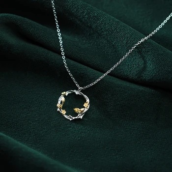 MloveAcc Ægte 925 Sterling Sølv Flower Garland w/ Guld Blomster Halskæde til Kvinder Mode Sølv Kæde Clavicular