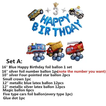 Dreng Blå Happy Birthday Ballon Sæt Kids Fødselsdag Dekorationer Biler Konstruktion Ballon Kit Køretøj Baggrunde Ballon