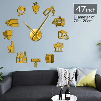 Druer, Vin, Alkohol 3D DIY vægur Roligt Feje Vin elsker, Køkken Wall Decor Akryl Spejl Effekt Ur Ur Kreativ Vis