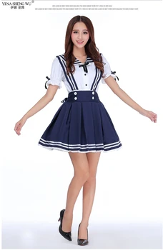 Kvinder, Piger Japansk Anime HighSchool Uniform Kort Puff Ærmer Shirt med Plisseret Hofteholder Nederdel Sailor Kjole COS Kostume Sæt