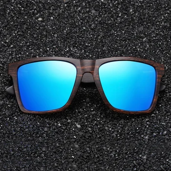 GM Træ-Solbriller Solbriller Kvinder Mænd Polariseret Mode Flade Linse Square Frame Briller UV400 Farverige solbriller