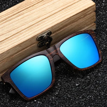 GM Træ-Solbriller Solbriller Kvinder Mænd Polariseret Mode Flade Linse Square Frame Briller UV400 Farverige solbriller