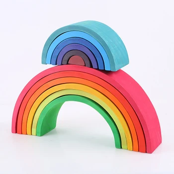 12 Puslespil, Træ-Rainbow Tunnel Stacker Nesting Skulptur Bygning Børn Toy Ny