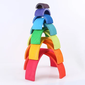 12 Puslespil, Træ-Rainbow Tunnel Stacker Nesting Skulptur Bygning Børn Toy Ny