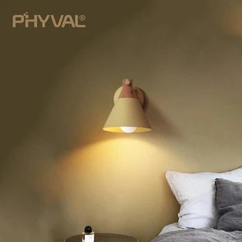 Nordisk massivt træ væglampe Moderne minimalistisk Macaron sconce Soveværelse stue kreative sengen væglamper Nederdel væglampe