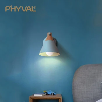 Nordisk massivt træ væglampe Moderne minimalistisk Macaron sconce Soveværelse stue kreative sengen væglamper Nederdel væglampe