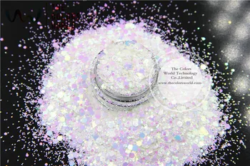 TCI04-H1 Perlemors Indescent Hvid Bule Lys, Farver, Glitter Sekskantede figurer Glitter til nail art DIY og Ferie dekoration