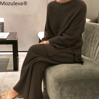 Mozuleva 2020 Efteråret Løs Sweater Bred-benede Bukser Kvindelige Nye Vinter Højde Bukser To-stykke Tøj Sved Passer til Kvinder Female