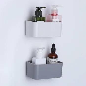 Hvid/grå vægmonteret Arrangør Punch Gratis Kosmetiske opbevaringsboks Stå Rack Selvklæbende Bøjle Container Hjem Indretning af Høj Kvalitet