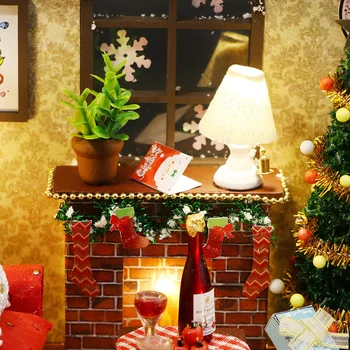 Juleaften Træ, Træ-Miniature DIY Dukkehus Tilbehør-Boks Kit Samlet Møbler Casa Dukke Hus Legetøj til Børn Gave