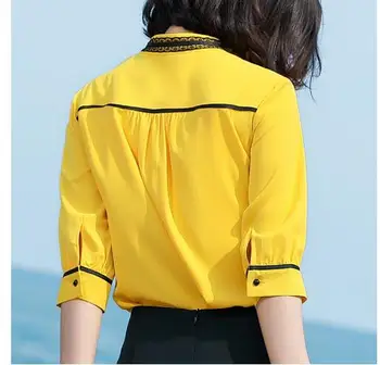 Ny mode gul bluse kvinder 2019 sommer top half sleeve shirt til kontor damer formelle arbejdstøj blusas