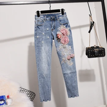 To-delt Sæt til Kvinder Mode, Retro Tre-dimensionelle Blomst Vest Frakke + Stretch Jeans Sæt 2 delt Sæt Vest + Jeans Slim