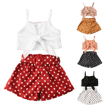AA 2020 Børn Tøj Sæt Spædbarn Baby Piger Tøj Bue Crop Tops prikkede Shorts Med Bælte To Stykke Kids Tøj