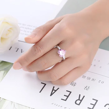 2020 Ny Luksus Kvindelige Sølv Farve Engagement Ring violet Zircon Hjerte Ring til Kvinde Party Bryllup Damer Smykker