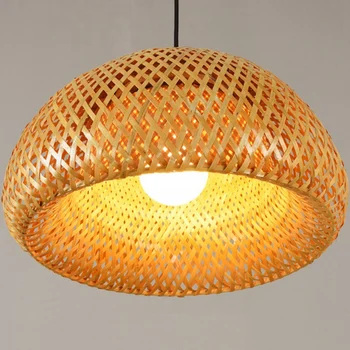 Bambus, Rattan Flet Lampeskærm Hånd-Vævet Dobbelt Lag Bambus Dome Lampeskærm Asian Rustikke Japansk Lampe Design